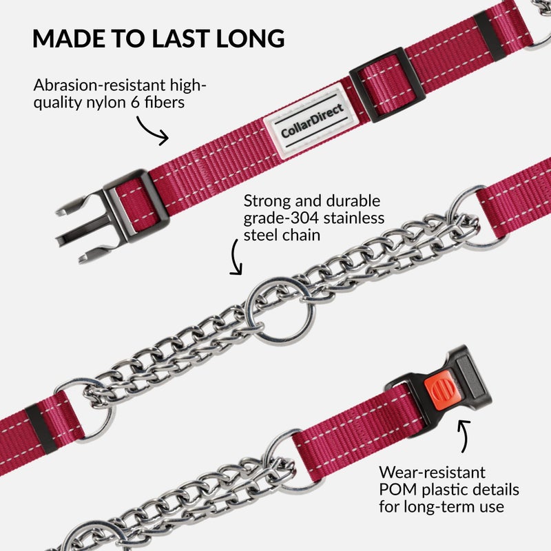 CollarDirect Martingale Dog Collar with Stainless Steel Chain and Quick Release Buckle - Reflective Collar for Large, Medium, Small Dogs - Dark Red, Small (Neck Size 12"-15") - Image 4